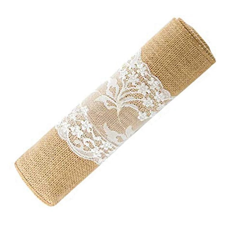 

Hot 275 X 30 Cm Lace Hessian Tablecloth Rustic Style Jute National Thanksgiving Christmas Baby Wedding Party Decoration Desk