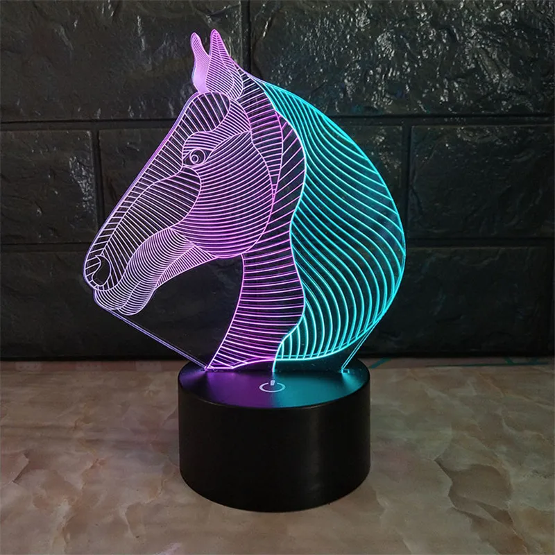 الحصان الحيوان ضوء 3D الليلية الحصان رئيس ضوء الليل للأطفال اللون تغيير نوم المزاج الطفل شمعة الجدول مصباح خزانة