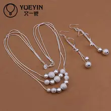 Модный посеребренный ювелирный набор для женщин свадебные комплекты ювелирных изделий оптом дешевые длинные серьги серебряные бусины