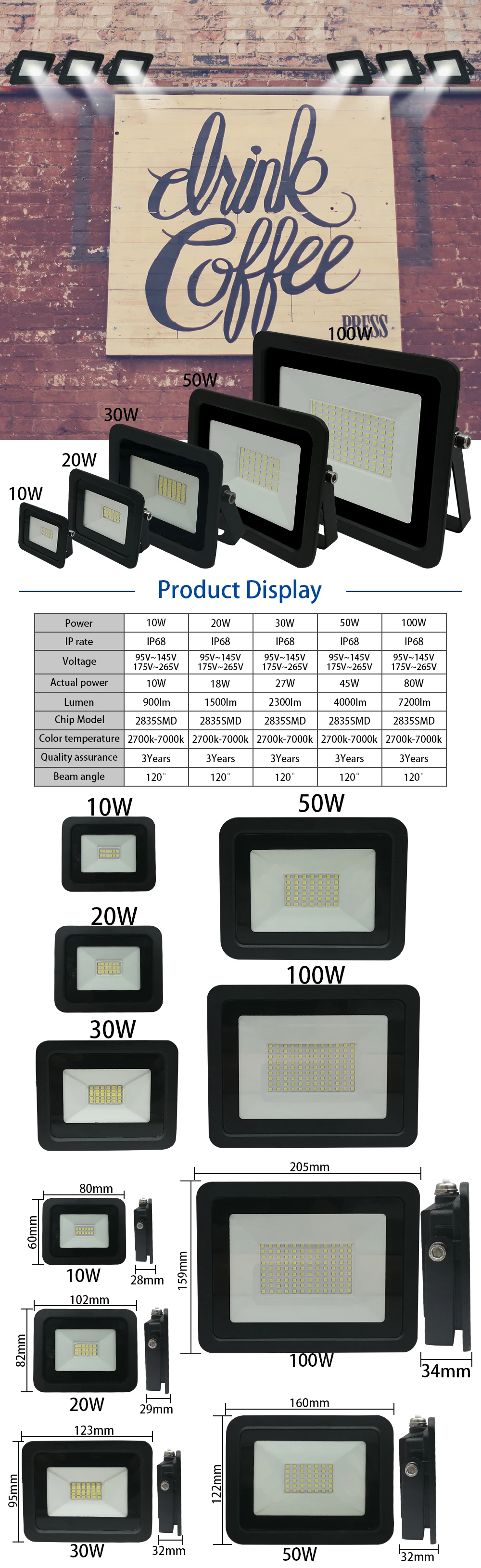 10W 20W 30W 50W 100W Светодиодный прожектор светильник 110 V/220 Наводнение светильник IP68 Водонепроницаемый наружной стены отражатель светильник ing парк квадратный точечный светильник