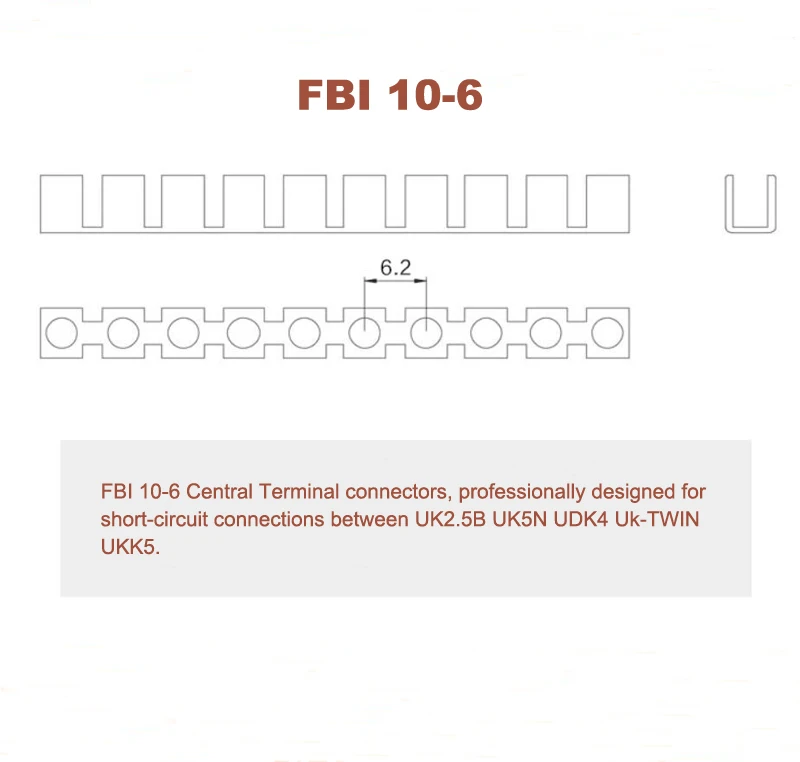 FBI10-6, центральный соединитель, короткий замыкающий центр, соединительная полоска для UK2.5B UK5N, Великобритания-Твин, UKK5, din-рейка, клеммный блок, запчасти