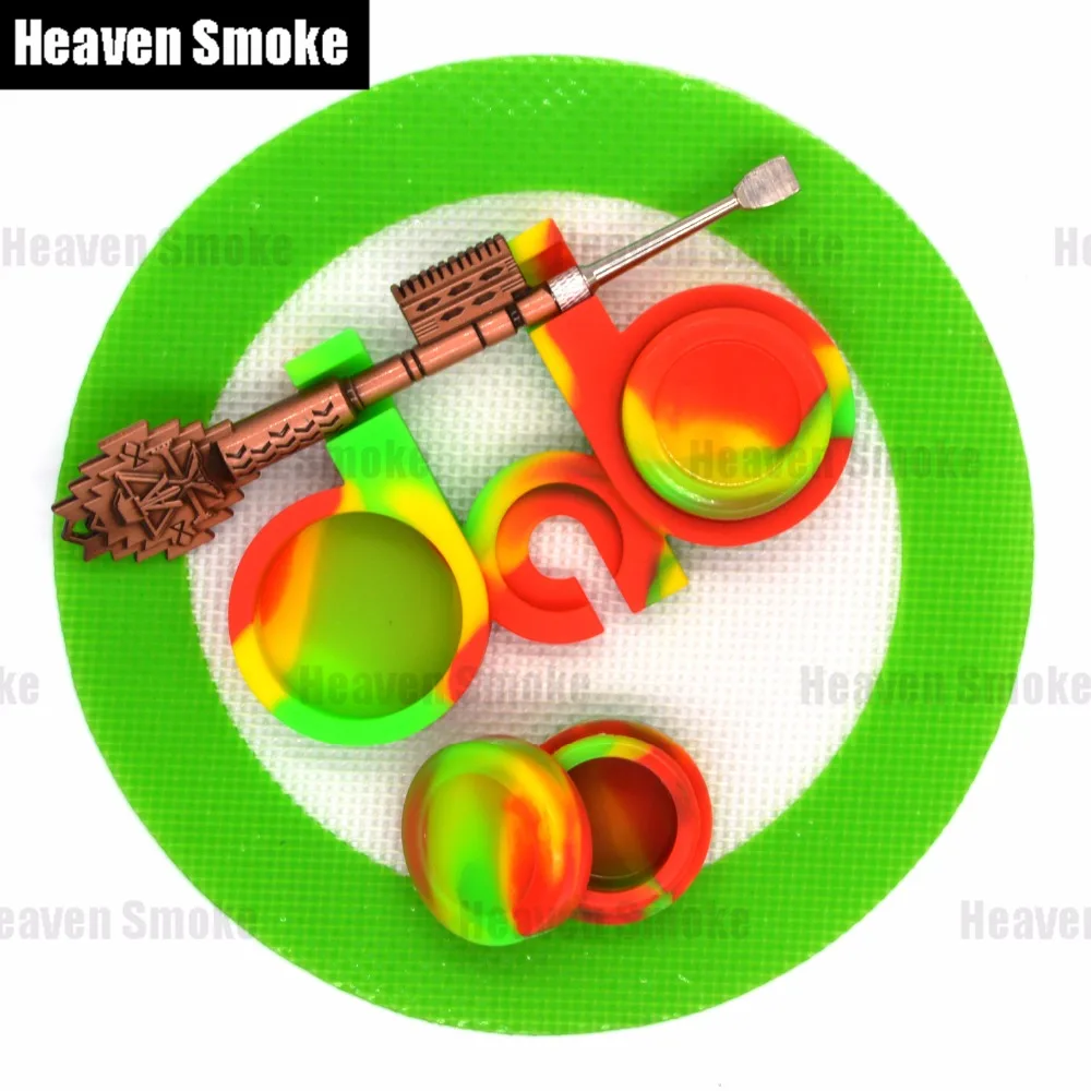 

2*5ml Silicone Jar Dab Wax Nonstick Herb Stash Container+ 1pc Silicon DAB tray+1pc Silicon Mat +1pc Dabber Carving Tool