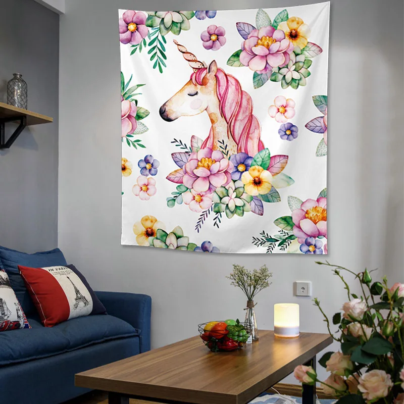 Lannidaa мультфильм Розовый Единорог гобелен настенный для детской комнаты Home Decor Красота цветок Богемный декоративные настенные гобелены