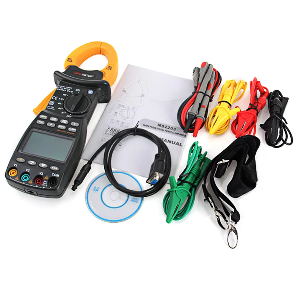 ZXY-NAN Multimeter Multimeter Meter Clamp,MS2203 Professional 3-Phase Digital Power Factor Clamp Electrical Meter AC Voltage Detector Kit with Backlight Correction Multimeter Power Tester