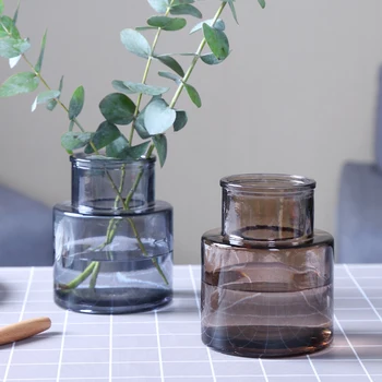 

Modern Gray glass vase Transparent glass terrarium Small flower vase Crafts Ornament bottle wedding home decoration accessories