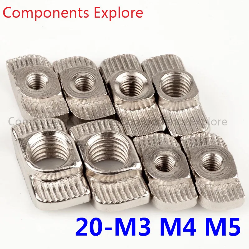 

20 Series T Hummer Nuts M3 M4 and M5 for 20 Series Aluminum Extrusion Profiles,100pcs/lot.