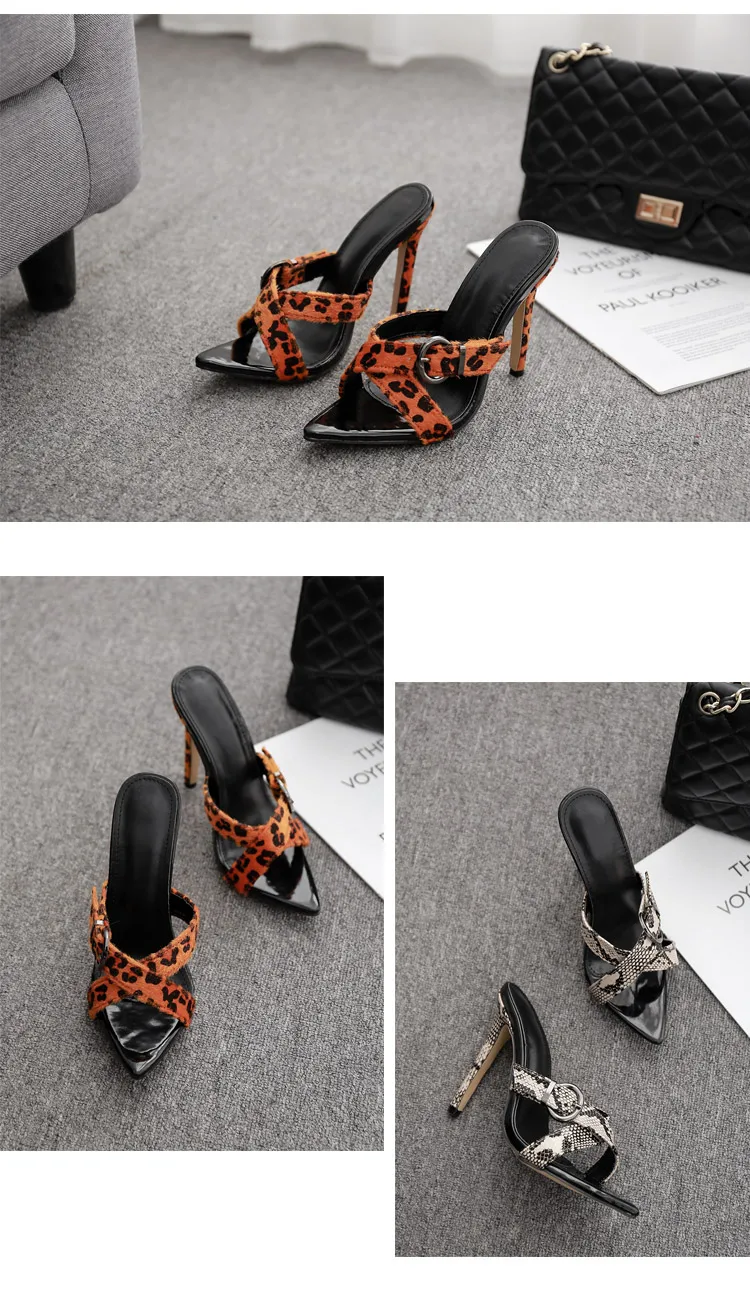 Aneikeh/Новая модная женская обувь; Новинка года; женские босоножки; тапочки с острым носком; туфли-лодочки на высоком каблуке с леопардовым принтом; Размеры 35-40