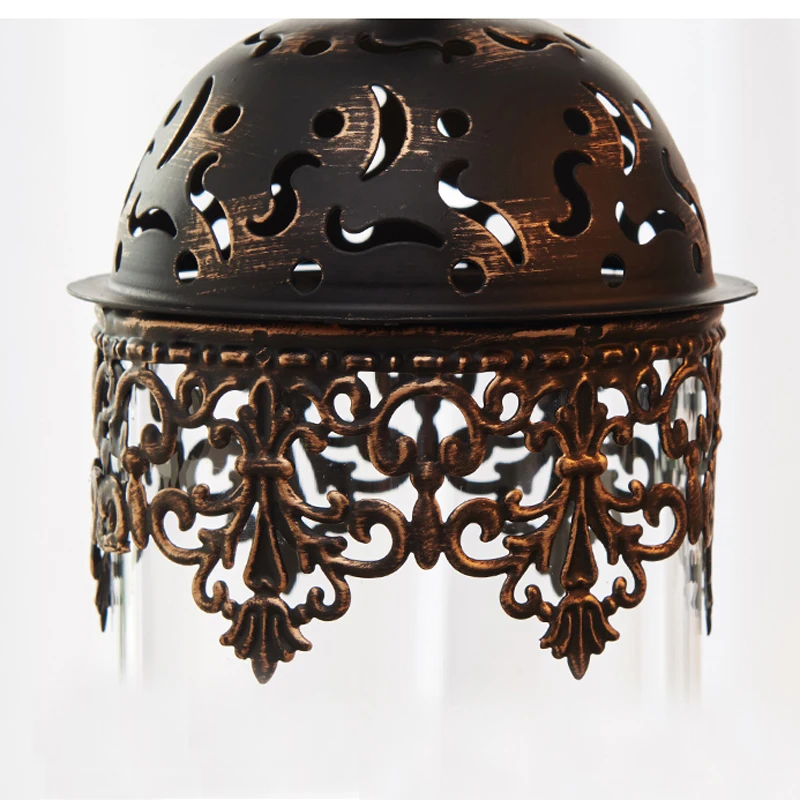 European Morocco Accents Black Gold Iron Glass Candle Lantern Set with Bird Lid Cover European Morocco Accents Black Gold Iron Glass Candle Lantern Set with Bird Lid Cover