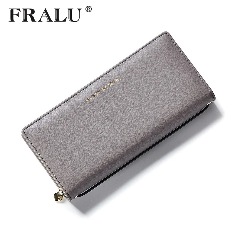 

FRALU New Design Handle Long Clutch Wallets For Women,Solid Coin Purses Card Holders Female PU Leather Money Wallets Bags