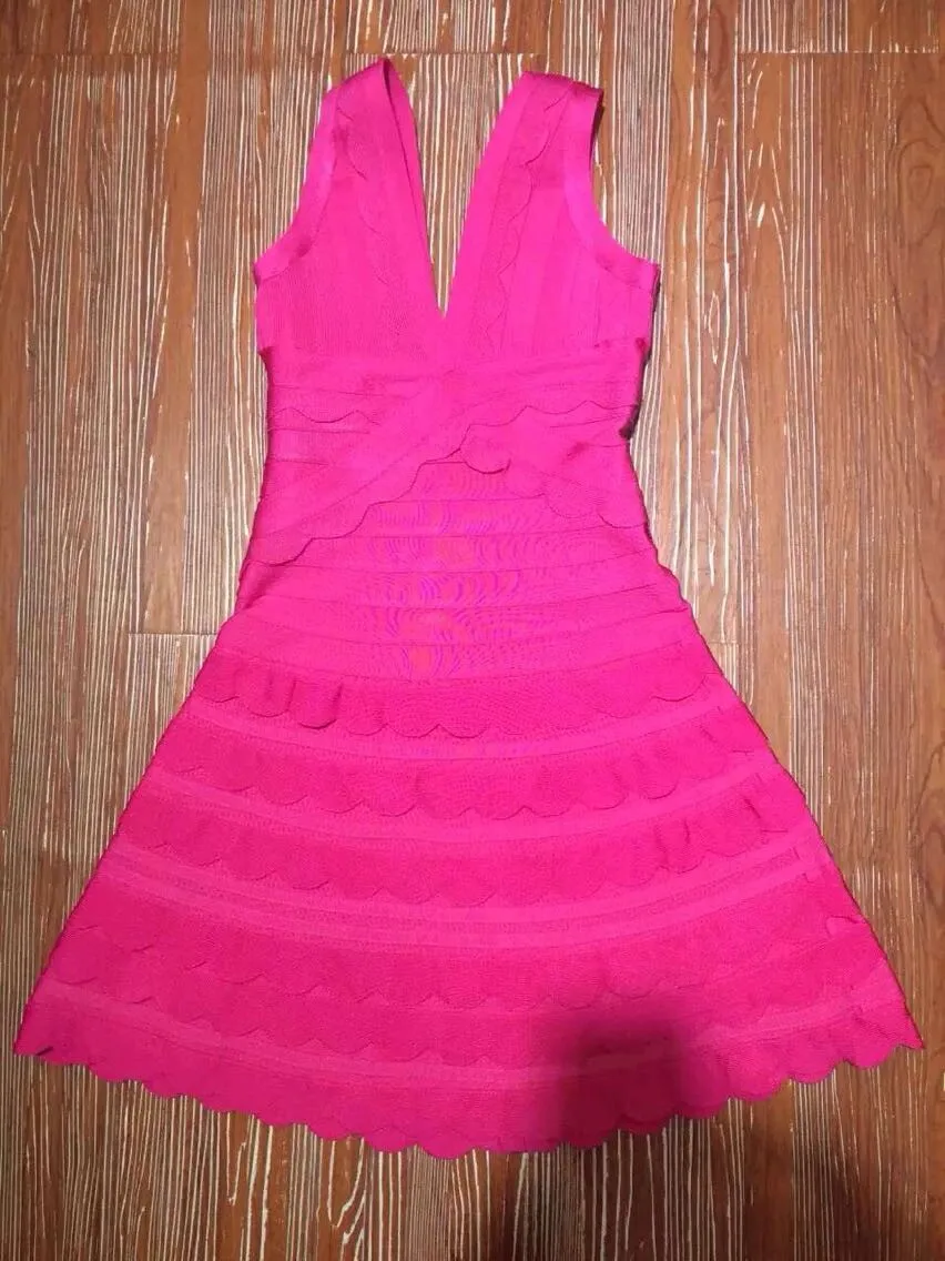 

High quality Ladies Sexy Pink Deep V Ruffles Peplum Bandage Dress HL Party Bodycon Dresses XS,S,M,L