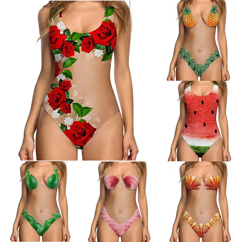 2018 New One Piece Swimsuit 3D Fake Funny Women Swimwear But Unpadded Women Beach Bathing Suit Monokini Summer Beachwear