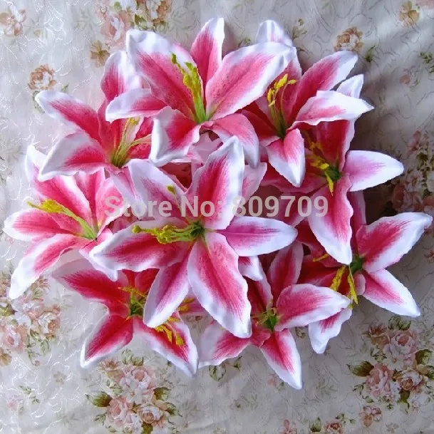100pcs/Lot 18cm/7" Artificial Silk Tiger Lily Heads Lifelike Water lily