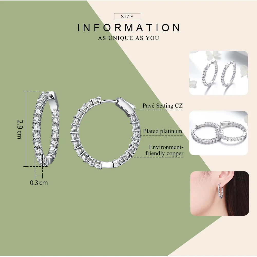 BAMOER Classic New Silver Color Round Circle Luminous Cubic Zirconia Stud Earrings for Women Hyperbole Earrings Jewelry YIE138 - Image 5