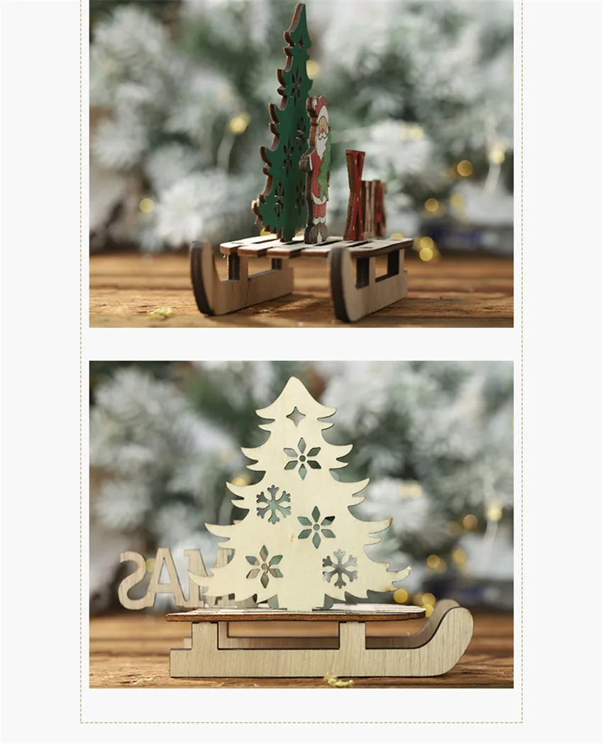 DIY деревянные сани настольные украшения Рождественская елка орнамент деревянная подвесная подвеска Рождество год Рождественское украшение