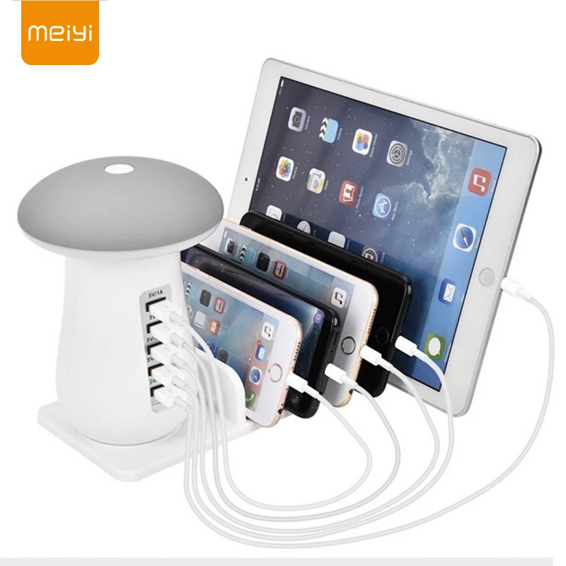 

MEIYI QC3.0 Quick Charger Multiple USB Phone Charger Mushrom Night Lamp Charging Station Dock For Mobile Phone and Tablet