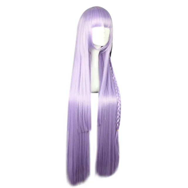 HAIRJOY Synthetic Dangan Ronpa Kyouko Kirigiri Purple Cosplay Wig with Kniting Braid Ponytail 100cm Long Straight Hair