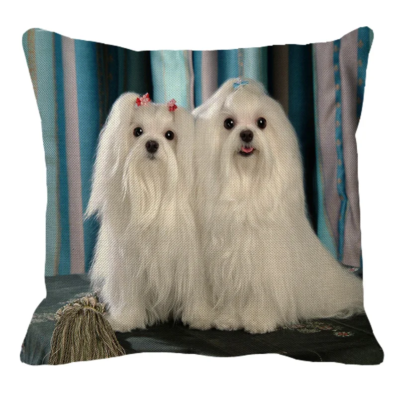 XUNYU 45x45 см, милый льняной чехол для подушки с изображением мальтийской собаки, декоративная наволочка для подушки, для дома, дивана, квадратная наволочка BZ173