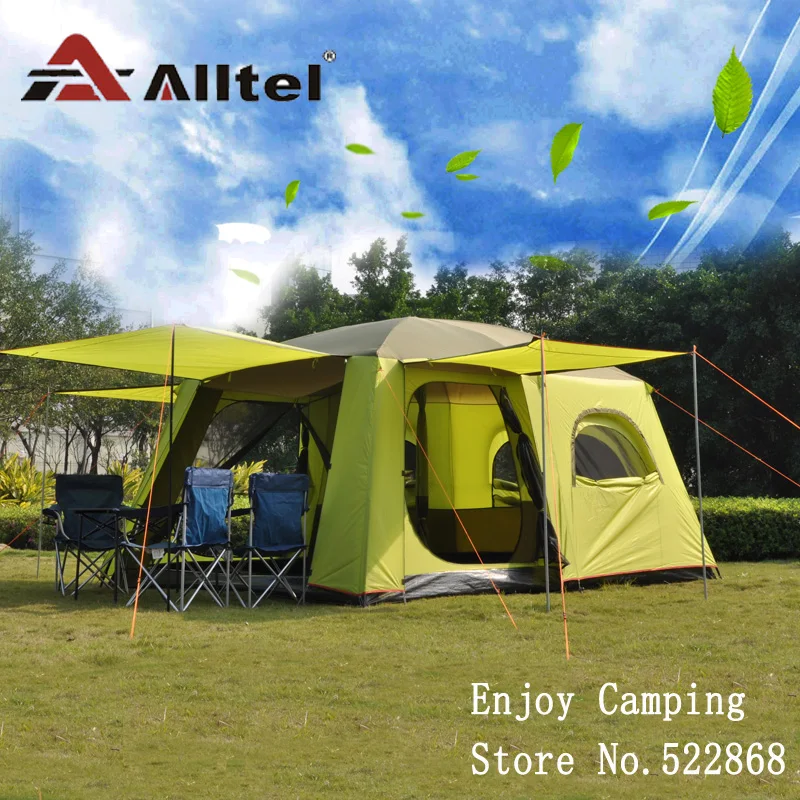 

Alltel one hall two bedroom ultralarge super strong waterproof double layer with mosquito net large family camping tent