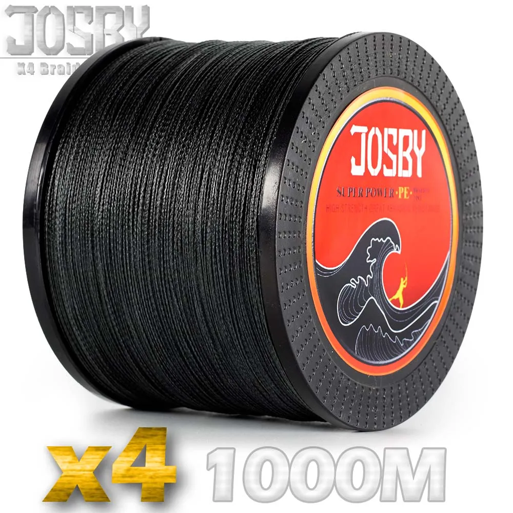 JOSBY PE плетеная рыболовная леска 1000 м 4 нити 100lb озеро многофиламентная проволока 4 нити тканая нить для ловли карпа - Цвет: Black1000m-X4