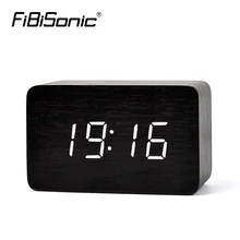 FiBiSonic Bamboo green New Thermometer LED Digital Clock,Sounds Control Wooden Alarm Clocks,Desktop Clock Drop Shipping