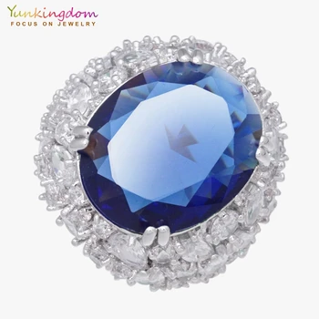 

Yunkingdom 31MM Blue Cubic Zirconia Fine Rings For Women Ladies Inlay Clear Crystal Wedding Party Jewelry