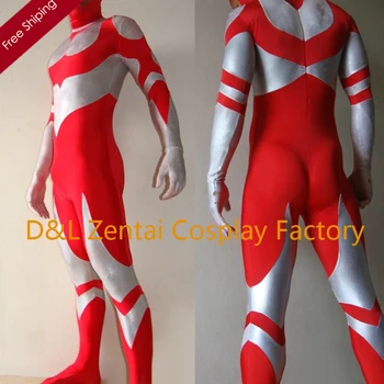 

Free Shipping DHL Fashion Silver&Red Ultraman Great Costume Lycra Metallic Superhero Cosplay Costumes UG1436