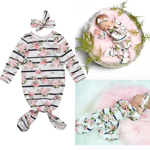 Новая модная Милая Одежда для маленьких девочек Комбинезон с сумкой для сна, повязка на голову, хлопковая одежда для новорожденных из 2 предметов, лидер продаж, 0-18 месяцев
