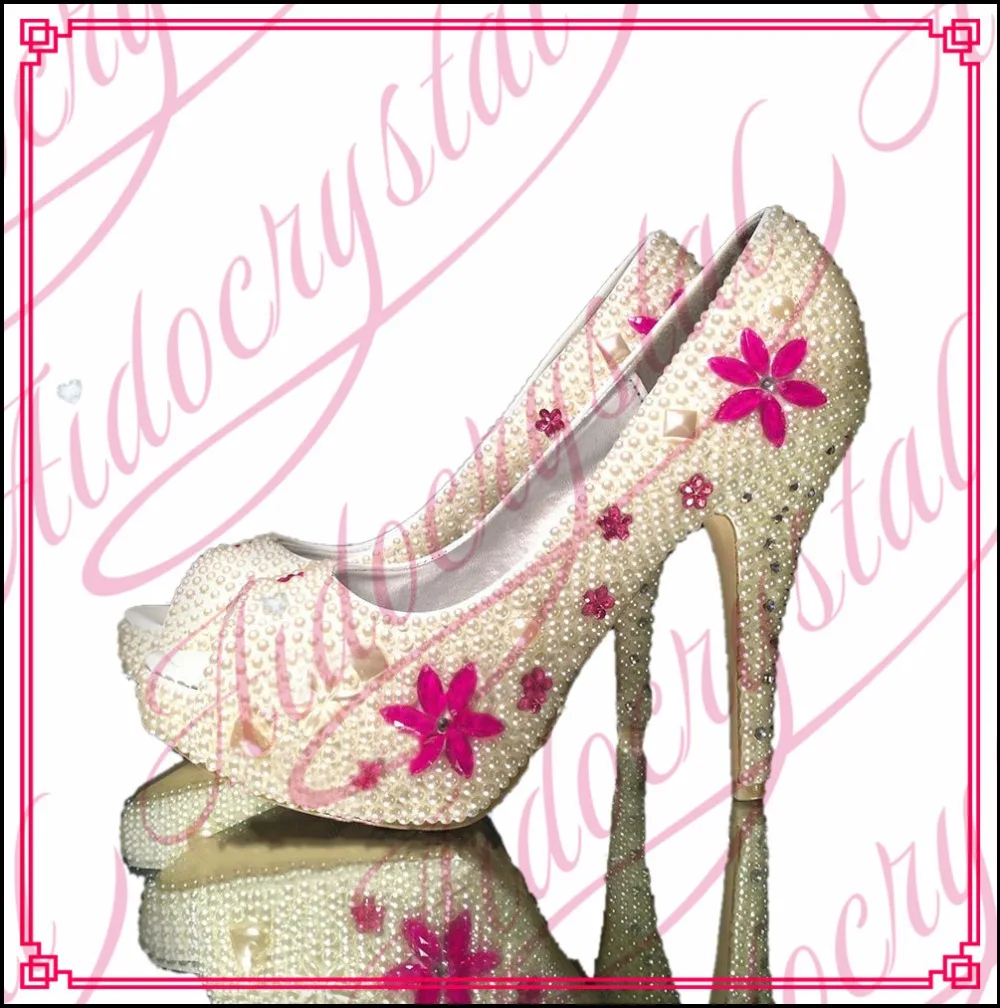 white bridal shoes with pearls