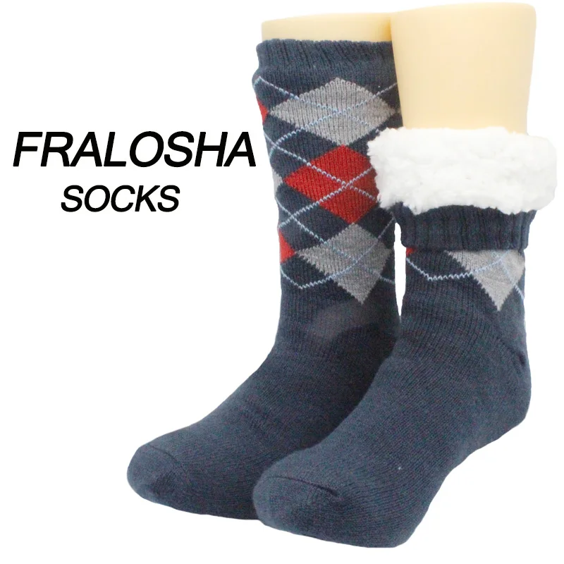 FRALOSHA/4 пары, длинные носки-тапочки домашние тапочки мужские зимние теплые пушистые Нескользящие домашние тапочки рождественские носки