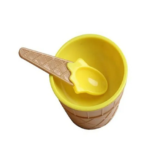 HONGGAO самодельный Лед Крем чаша с ложкой набор мороженое чашка счастливые Подарки для ребенка - Цвет: Цвет: желтый
