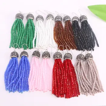 

Beautiful 6Pair Colorful Crystal Glass Long Tassel Earings Paved Crystal Rhinestone Fashion Bohemian Dangle Earring
