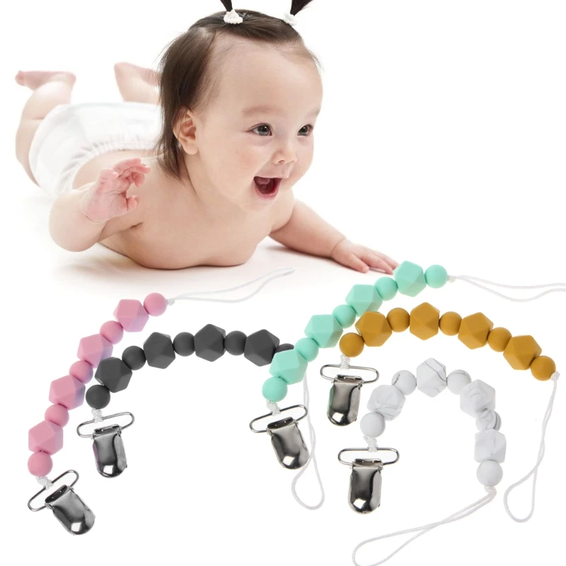 

Baby Silicone Teething Pacifier Clips Polygon Shape Beaded Pacifier harmless baby-friendly Holder Toy
