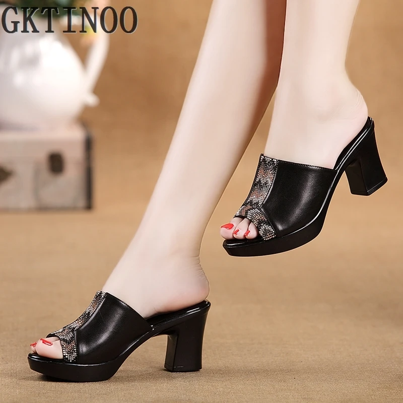 summer platform slippers rhinestone soft surface thick heel shoes ...