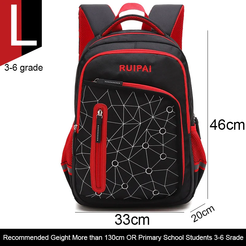 Новые Светоотражающие Водонепроницаемые школьные рюкзаки для девочек-подростков, Детские ортопедические школьные рюкзаки для мальчиков, Детский рюкзак для студентов - Цвет: balck red-L
