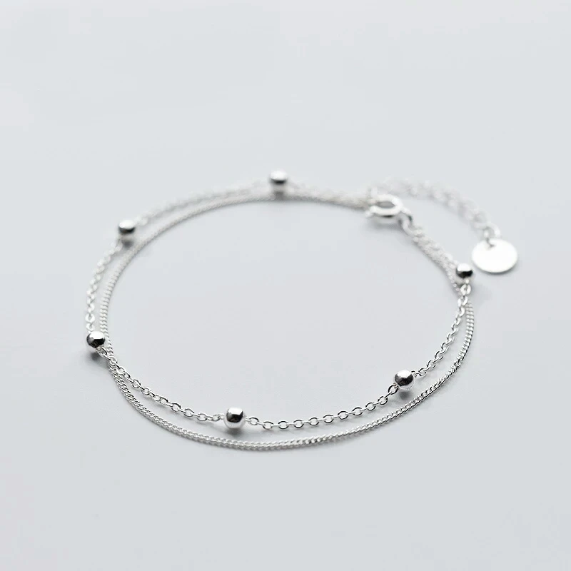 

100% 925 Sterling Silver Fashion Women's Jewelry Double Layer Beads Bracelet 16cm For Gift Girls Lady Jewelry S1947
