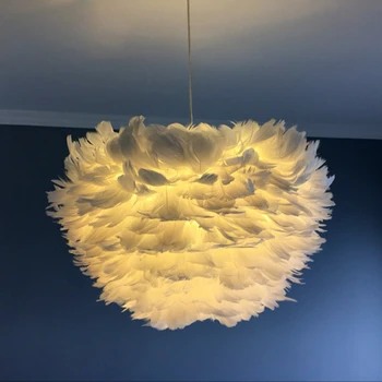 

American White Feather LED Pendant Lamp Nordic E14 Lighting Minimalist Creative Personality Children's Room Art Chandelier