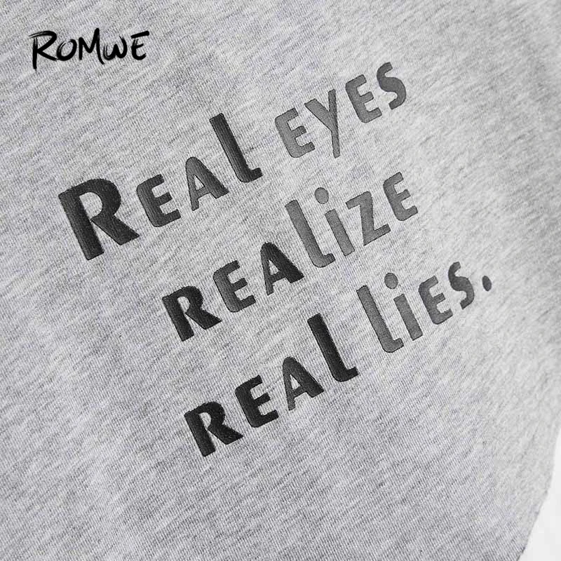 ROMWE Men Color Block Letter Print Tee 2019 Young Cool Male Summer T shirt Mens Clothing Streetwear Short Sleeve Tee Tops