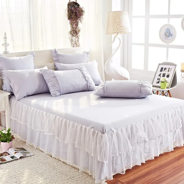 Grey Lace Bedspread Skirt Queen Bed Ruffled Bedspread Bed Skirt Set
