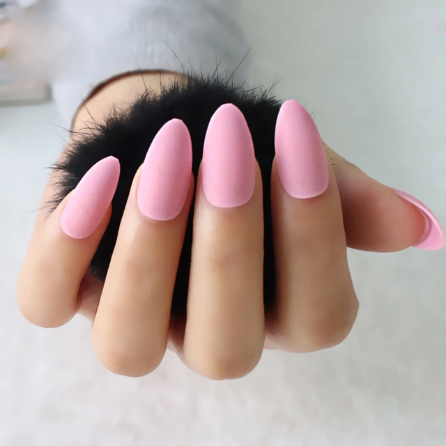 24pcs Set Stiletto Matte Nail Tips Rose Pink Press On Artificial 24pcs Set Stiletto Matte Nail Tips Rose Pink Press On Artificial Fake Nails Full Cover