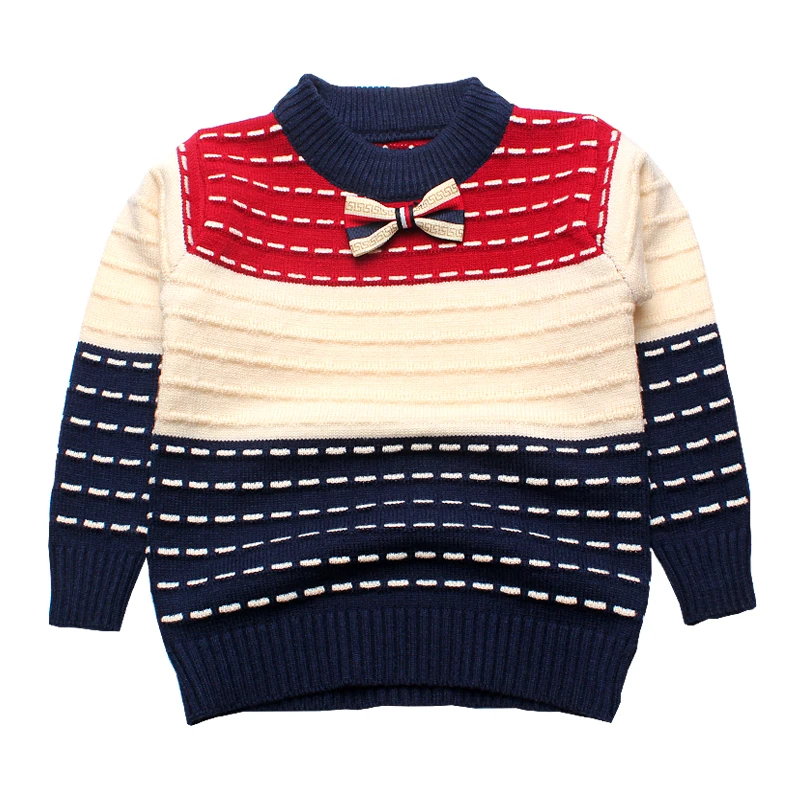 Boy Sweaters Striped Cotton Top Warm Tie Boys Sweater Knitting Kids Clothes Crochet Pullover