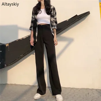 

Pants Women High Waist Single Button Korean Style Long Trousers All-match Trendy Womens Summer Leisure Breathable Female Lovely