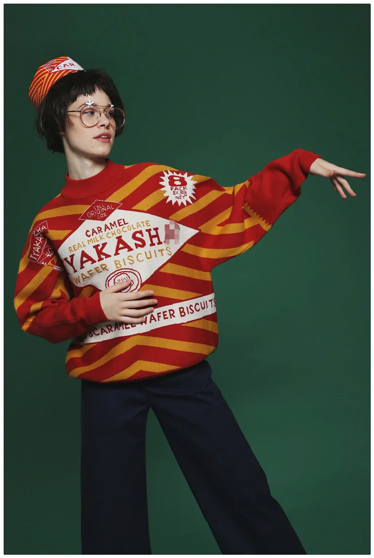 

2017 Spring New Harajuku Women Vintage Yellow Stripe Sweater Ultra-high Quality Pullover Knitted Tops Geometric Thicken Sweaters