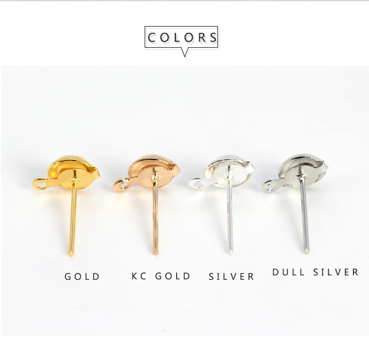 200p 4mm 5mm 6mm 8mm 하프 볼 귀걸이 결과 루프가있는 귀 포스트 스터드 핀 jewlery 결과 실버 골드 도금 핀 만들기