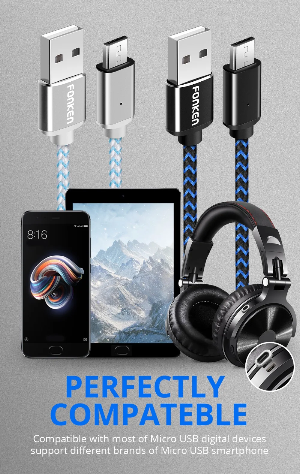 Магнитный кабель FONKEN Micro usb type-C, 1 м, 2 м, магнитный usb-кабель, 3 А, быстрая зарядка для зарядного устройства телефона, кабель type-C, мобильный светодиодный кабель для передачи данных