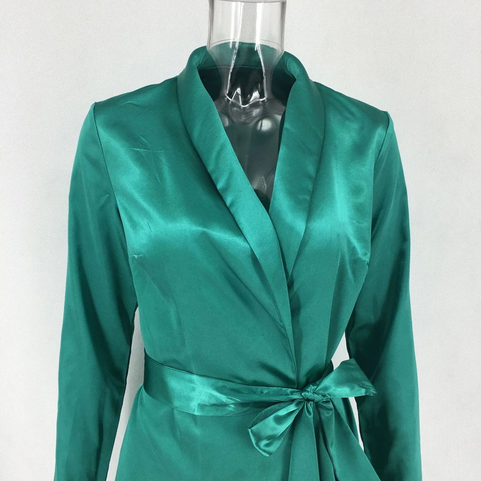 Long Sleeve Satin Dress with Belt (3)