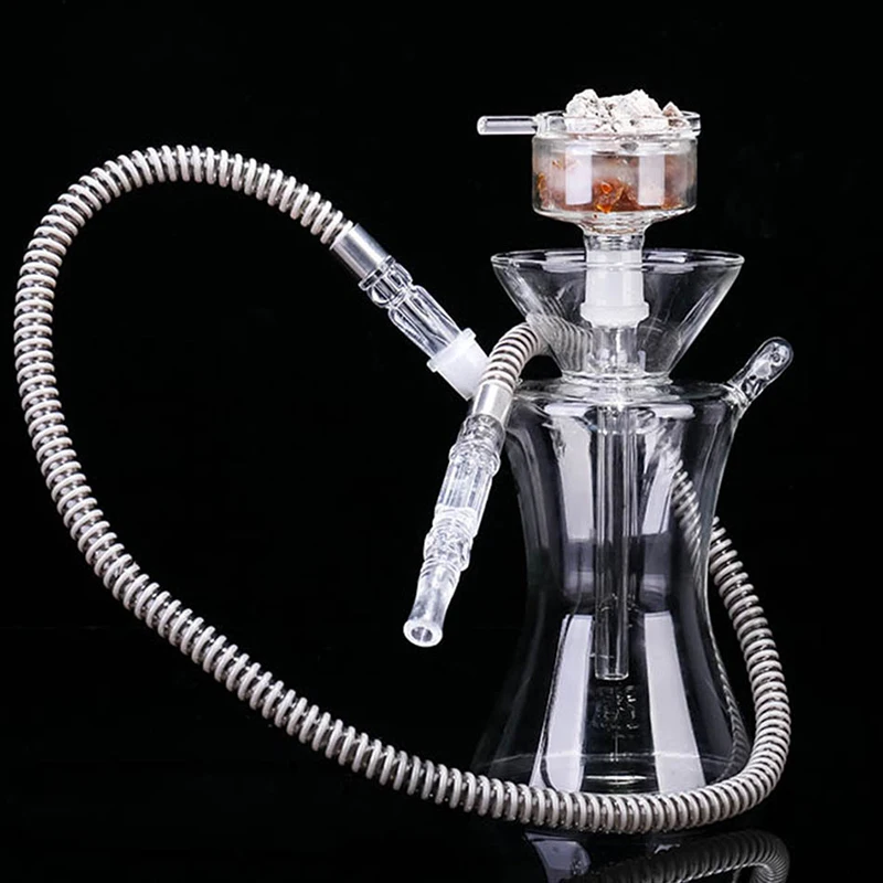 

High Quality Glass Hookah Set with Silicone Hose Charcoal Holder Tobacco Bowl Narguiles Sheesha Narguile Transparent Shisha Set