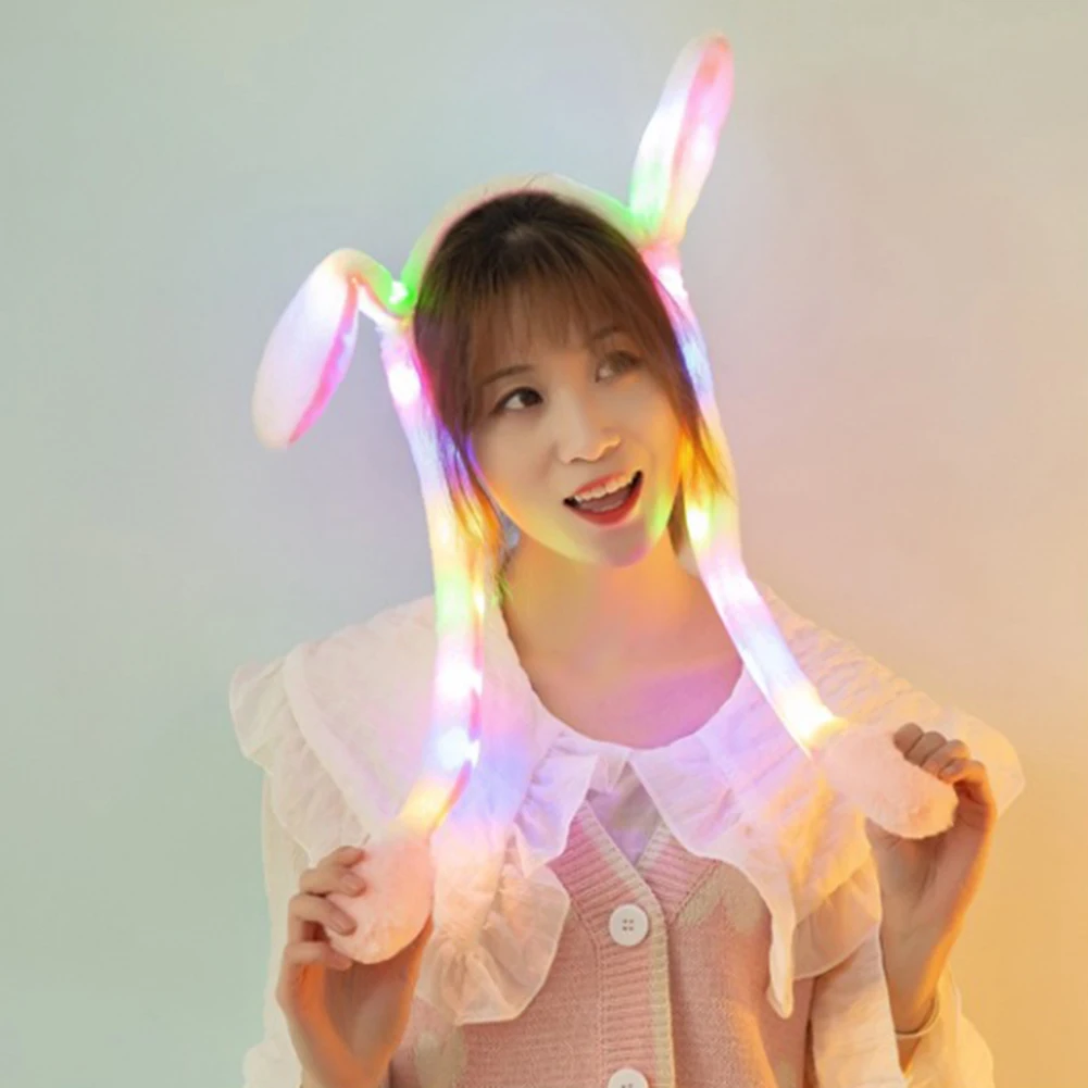 

Hot sales Plush Moving Rabbit Ear Sweet Cute Rabbit Cap Cotton Animal Hand Long Ear Cap In The Night
