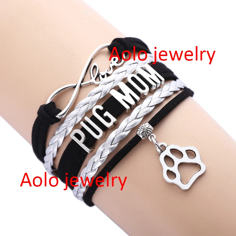 

Pug Mom Infinity Bracelet Black/silver Make Your Own Design Free Shipping! #0081