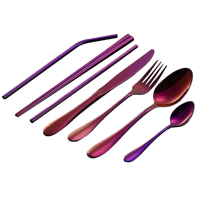 

7PCS Set Stainless Steel Upscale Dinnerware Flatware Cutlery Fork Spoon Teaspoon Kitchen Supplies Soup Spoons A1
