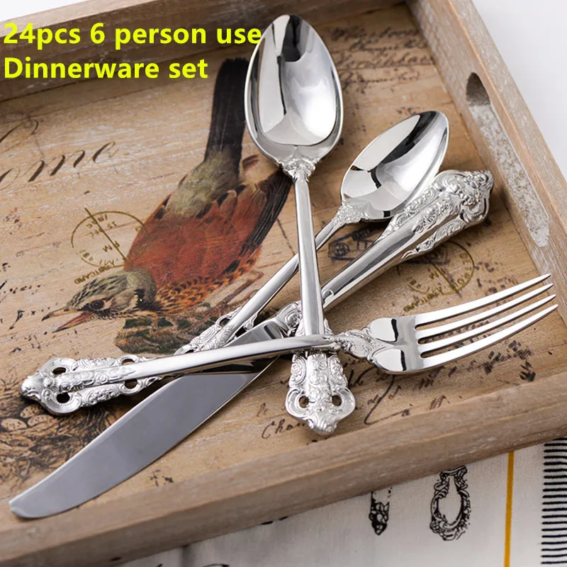 Free shipping 24pcs 6person use carved vintage Europe dinnerware set